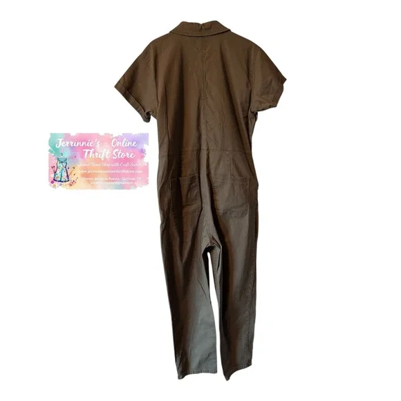 Celebrity Pink Olive Green Utility Jumpsuit Short Sleeve Boiler Suit XL - Picture 3 of 5